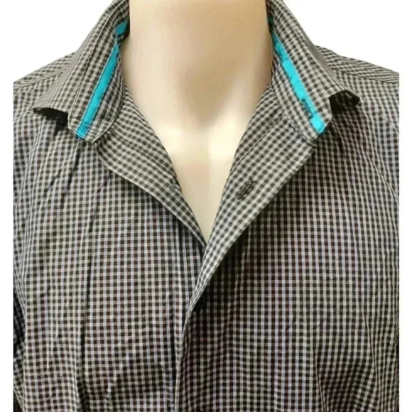 Alfred Sung Non Iron  Blue Checkered Dress Shirt Size XL - Picture 5 of 6